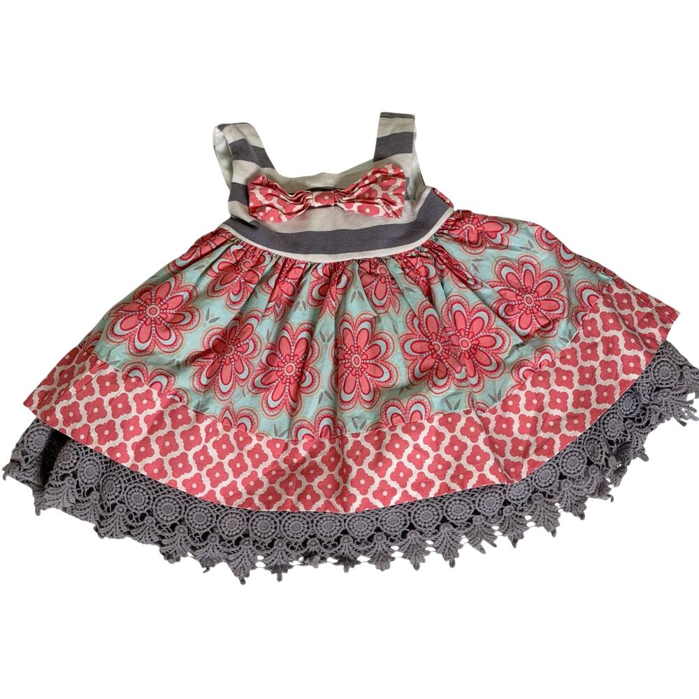 Counting Daisies Sun Dress Infant Baby Girl Lace Floral Pink Gray 3 6 Month